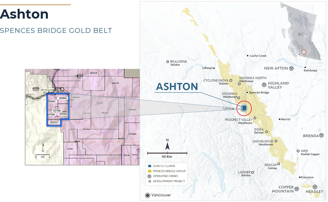 Ashton property within the Spences Bridge Gold Belt